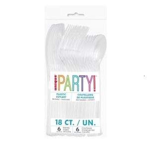 Plastbestikk blank - 18 deler