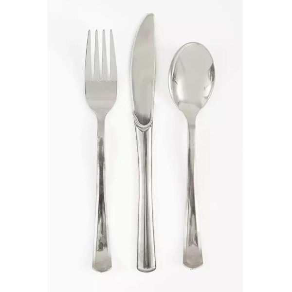 Plastbestikk metallic sølv - 18 deler