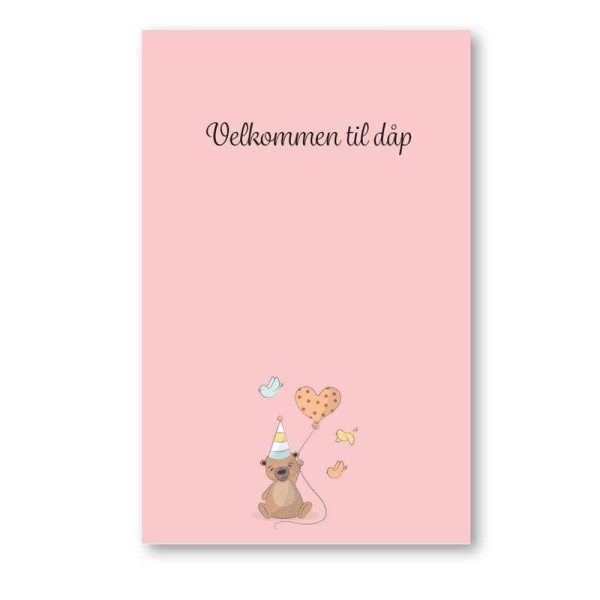 Bordkort, velkommen til dåp, rosa - 20 stk