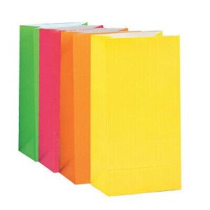 Godteposer papir, neon fargemiks - 12 stk