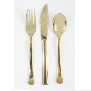 Plastbestikk metallic gull - 18 deler