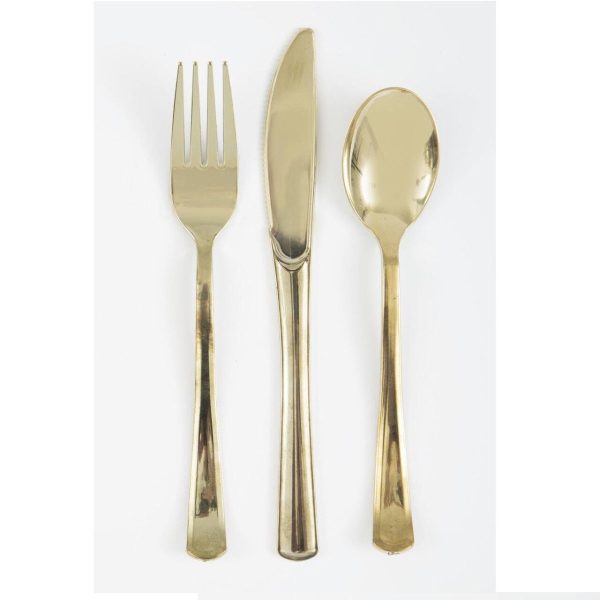 Plastbestikk metallic gull - 18 deler