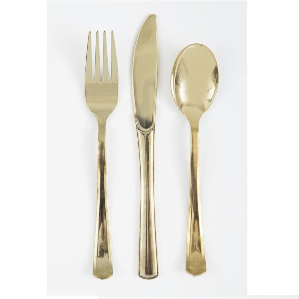 Plastbestikk metallic gull - 18 deler