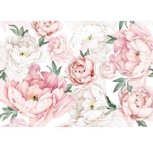 Printet rispapir A4 - Blush peoner