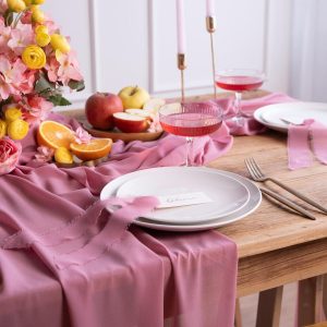 Chiffon bordløper, Mørk rosa, 5 meter