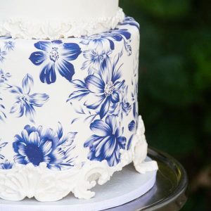 Printet rispapir A4 - Floral blå og hvit
