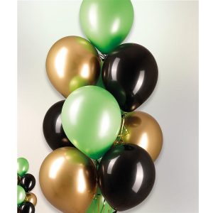 Ballongbukett Grønn, svart og gull, gjør det selv – 10 stk