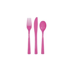 Plastbestikk, Mørk rosa- 18 deler