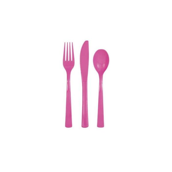 Plastbestikk, Mørk rosa- 18 deler