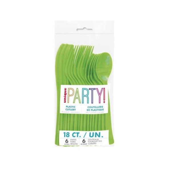 Plastbestikk, Limegrønn - 18 deler