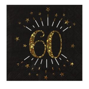 Servietter svart og gull, 60 år – 10 stk