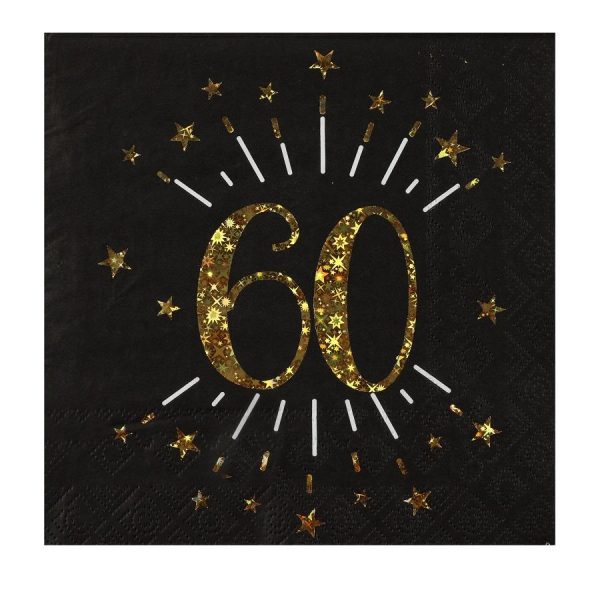 Servietter svart og gull, 60 år – 10 stk