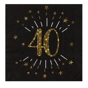 Servietter svart og gull, 40 år – 10 stk