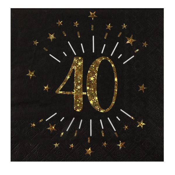 Servietter svart og gull, 40 år – 10 stk