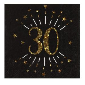 Servietter svart og gull, 30 år – 10 stk