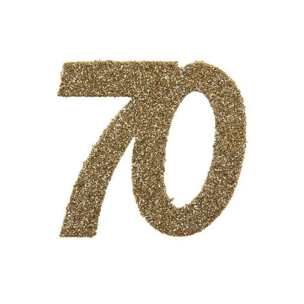 Bordkonfetti XL, Gull med glitter 70år – 6 stk