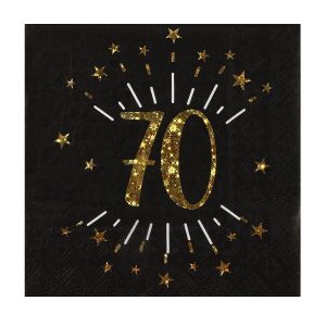 Servietter svart og gull, 70 år – 10 stk