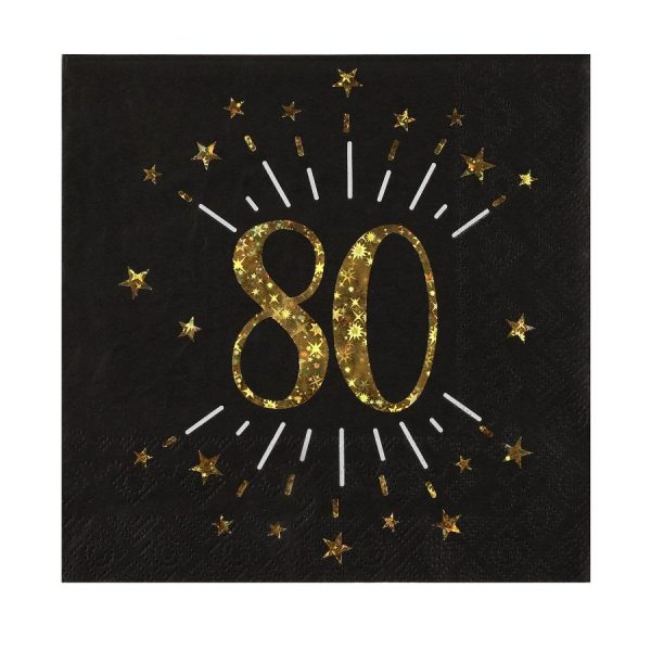 Servietter svart og gull, 80 år – 10 stk