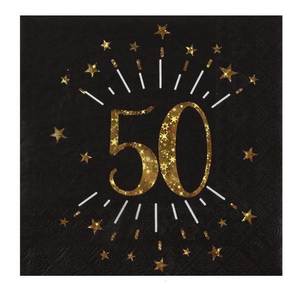 Servietter svart og gull, 50 år – 10 stk