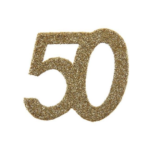 Bordkonfetti XL, Gull med glitter 50år – 6 stk