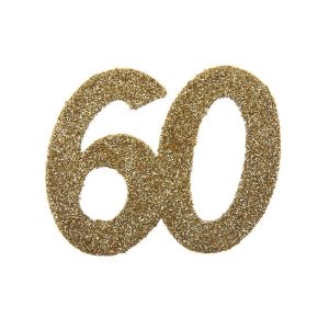 Bordkonfetti XL, Gull med glitter 60år – 6 stk