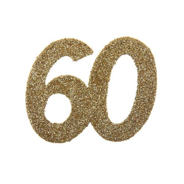 Bordkonfetti XL, Gull med glitter 60år – 6 stk