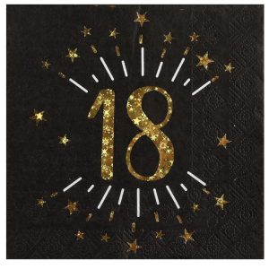 Servietter svart og gull, 18 år – 10 stk