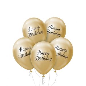 Ballonger, gull Happy Birthday - 5 stk