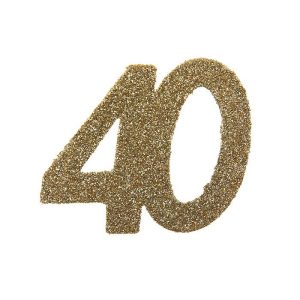 Bordkonfetti XL, Gull med glitter 40år – 6 stk