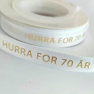 Silkebånd, hvit - Hurra for 70 år - 10m
