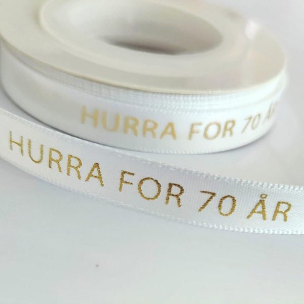 Silkebånd, hvit - Hurra for 70 år - 10m