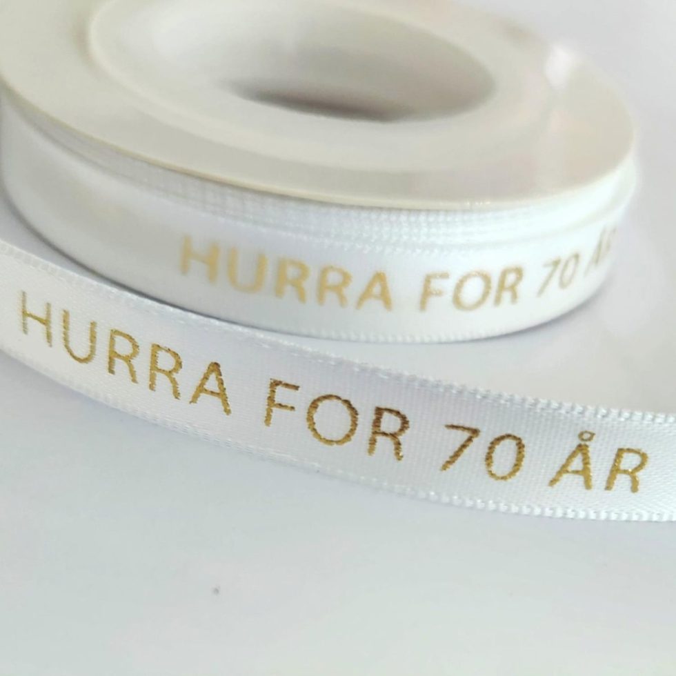 Silkebånd, hvit - Hurra for 70 år - 10m