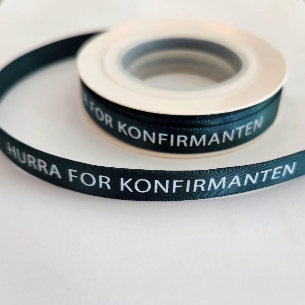 Silkebånd, mørk grønn - Hurra for konfirmanten - 10m