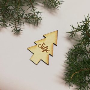Bordkort egen tekst, treverk - Juletre