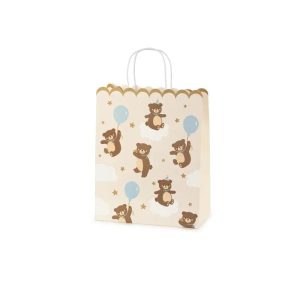 Gavepose, bamse med blå ballong - 1 stk