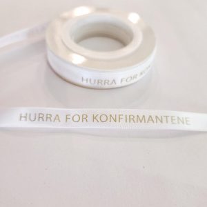 Silkebånd, hvitt - Hurra for konfirmantene - 10m