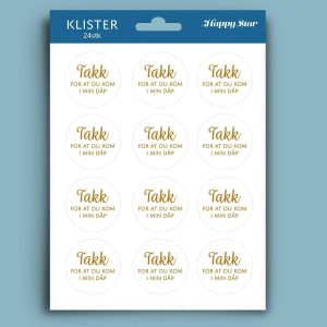 Klistremerker, Dåp takk, gull og hvit - 24 stk