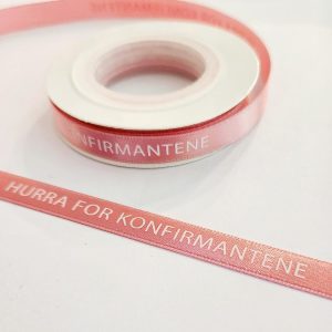 Silkebånd, rosa - Hurra for konfirmantene - 10m