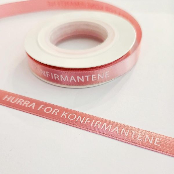 Silkebånd, rosa - Hurra for konfirmantene - 10m