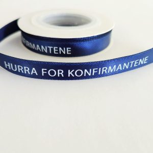 Silkebånd, royal blå - Hurra for konfirmantene - 10m