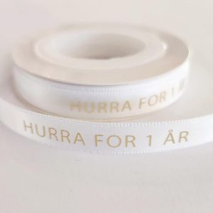 Silkebånd, hvitt - Hurra for 1 år - 10m