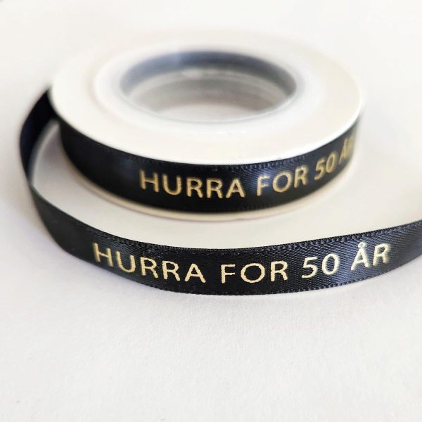 Silkebånd, svart - Hurra for 50 år - 10m