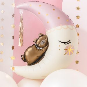 Folieballong, Måne med sovende bamse - Rosa