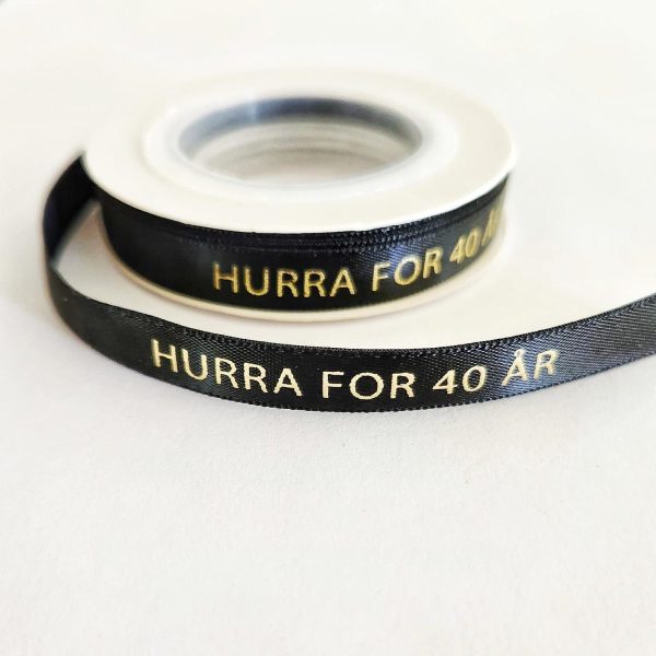 Silkebånd, svart - Hurra for 40 år - 10m