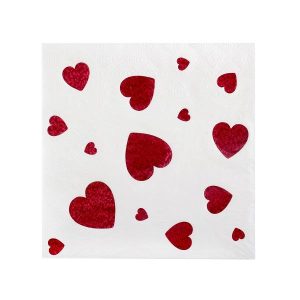 Servietter, Hvit med røde hjerter – 10 stk