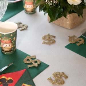 Bordpynt stor, glitrende dollartegn - 6 stk