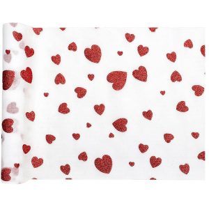 Bordløper, Hvit med røde hjerter - 3 meter