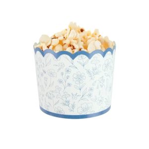 Snacksbeger rund, blå blomster - 8 stk