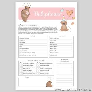 Spådomsark gjettelek Babyshower, rosa - 20 stk