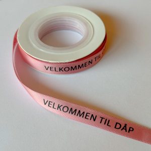 Silkebånd, rosa - Velkommen til dåp - 10m